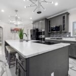 Kitchen with stone island countertop