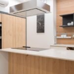 Modern kitchen island with stone countertop